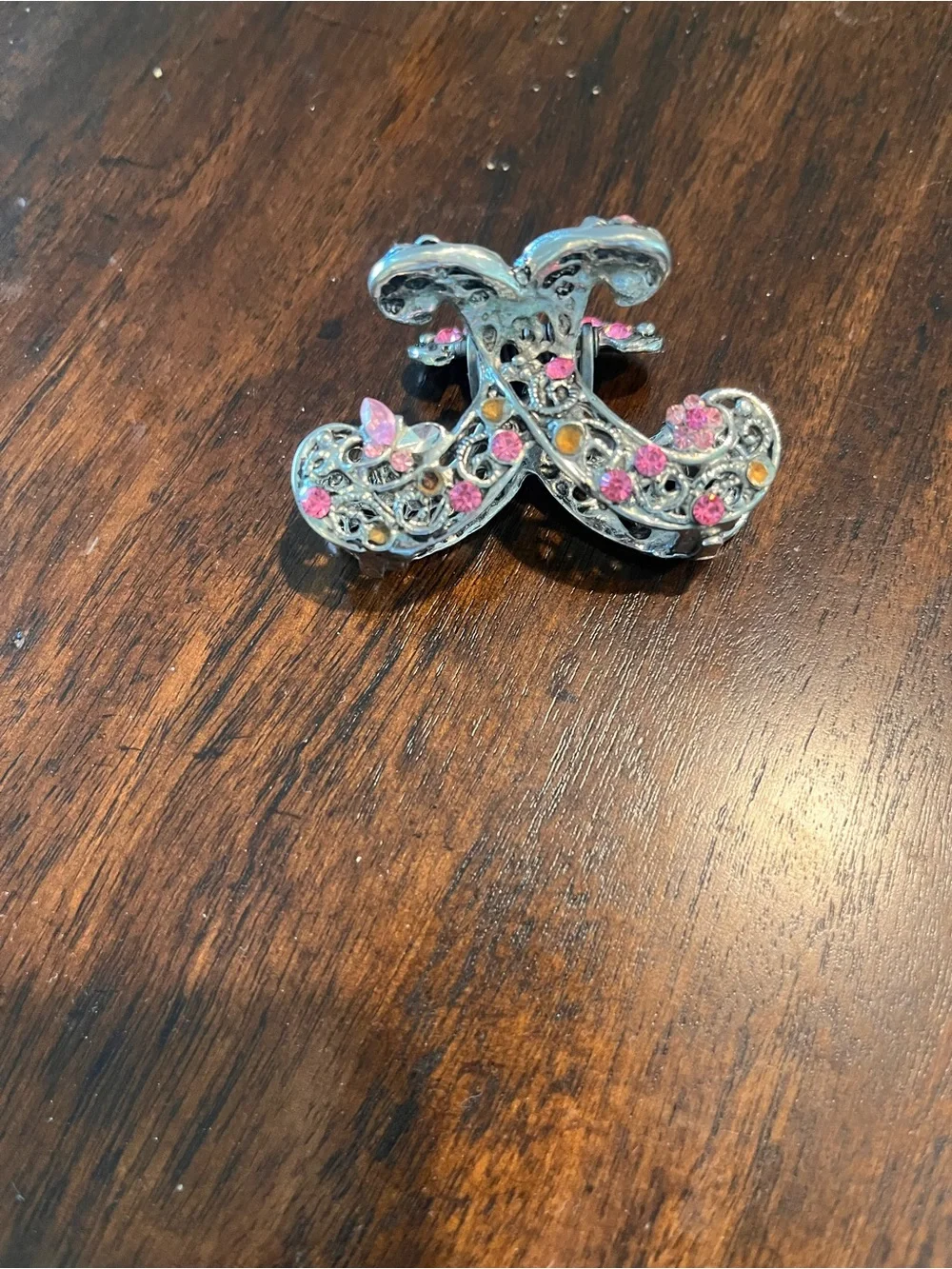 Pink Rhinestone and Filigree Hair Claw